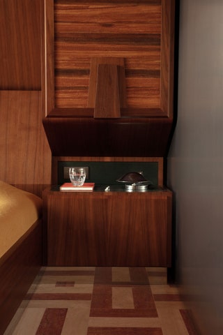 close up view of builtin bedside table