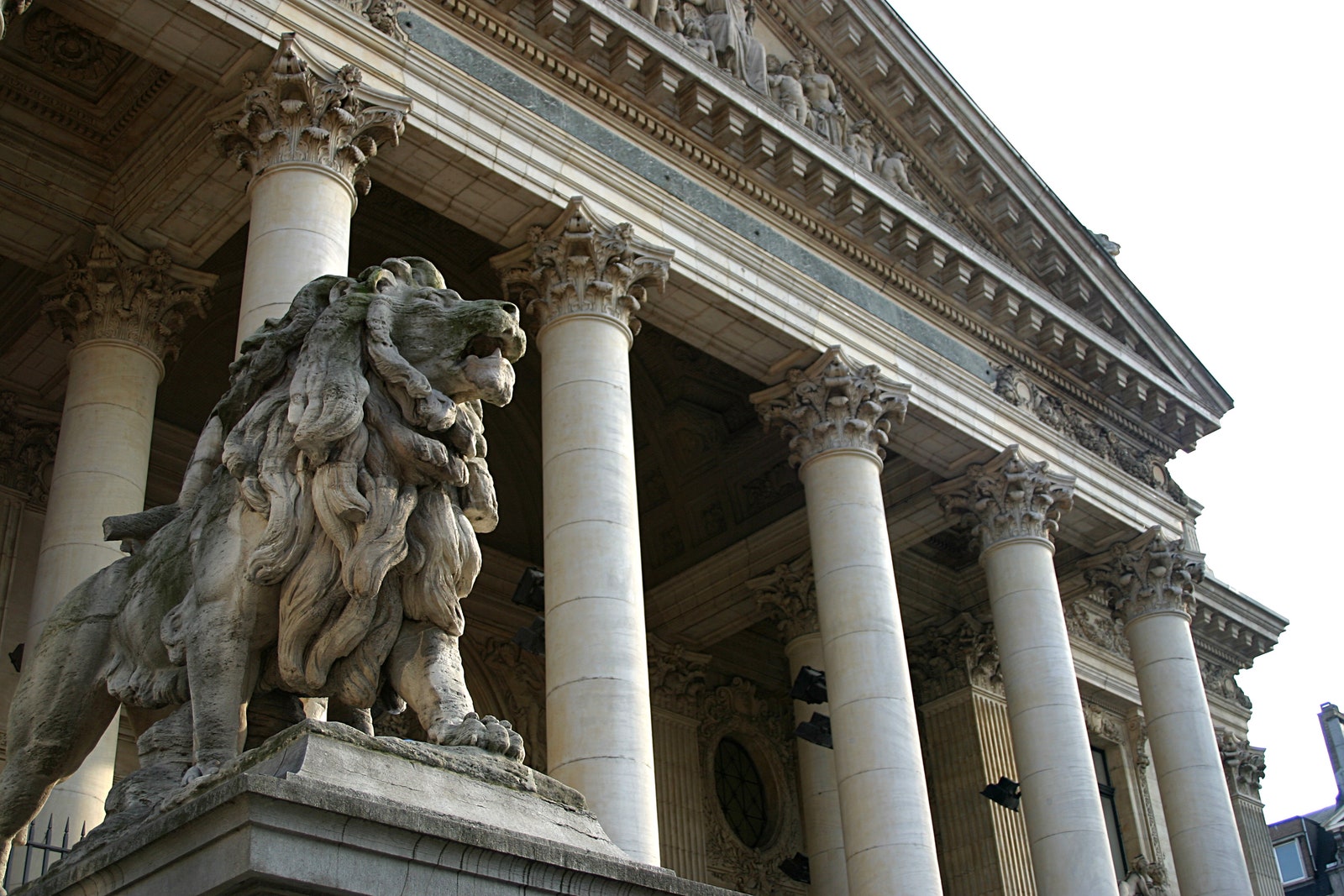 Lion out front of Brussels Stock Exchange